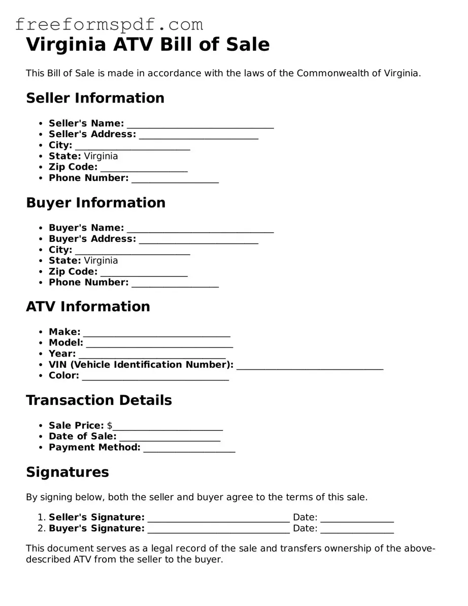Attorney-Verified ATV Bill of Sale Document for Virginia State