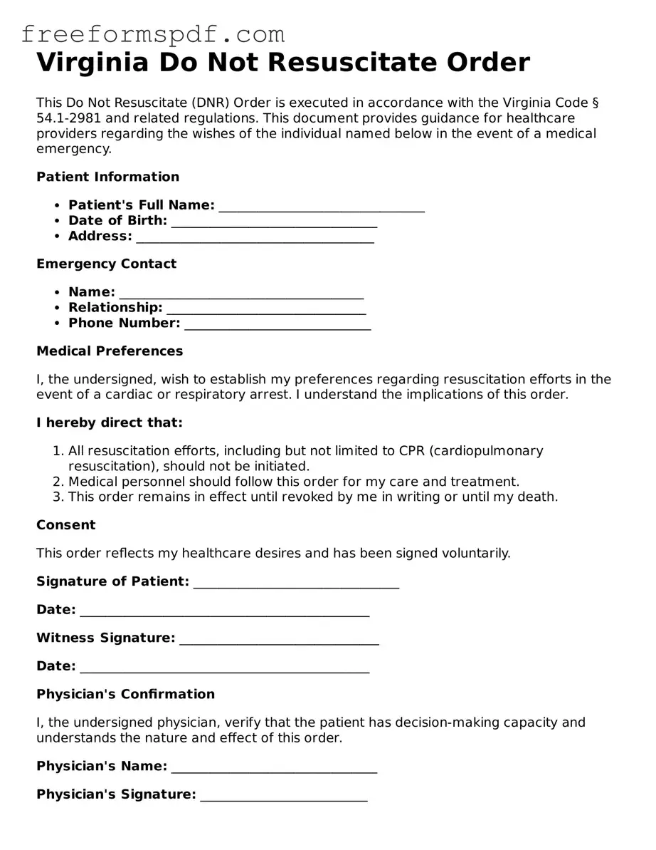 Attorney-Verified Do Not Resuscitate Order Document for Virginia State