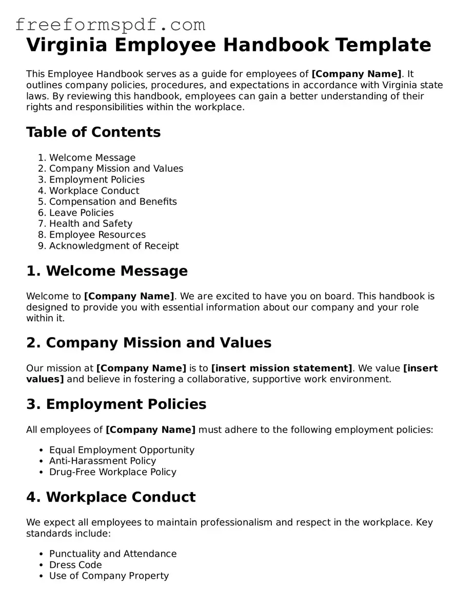 Attorney-Verified Employee Handbook Document for Virginia State