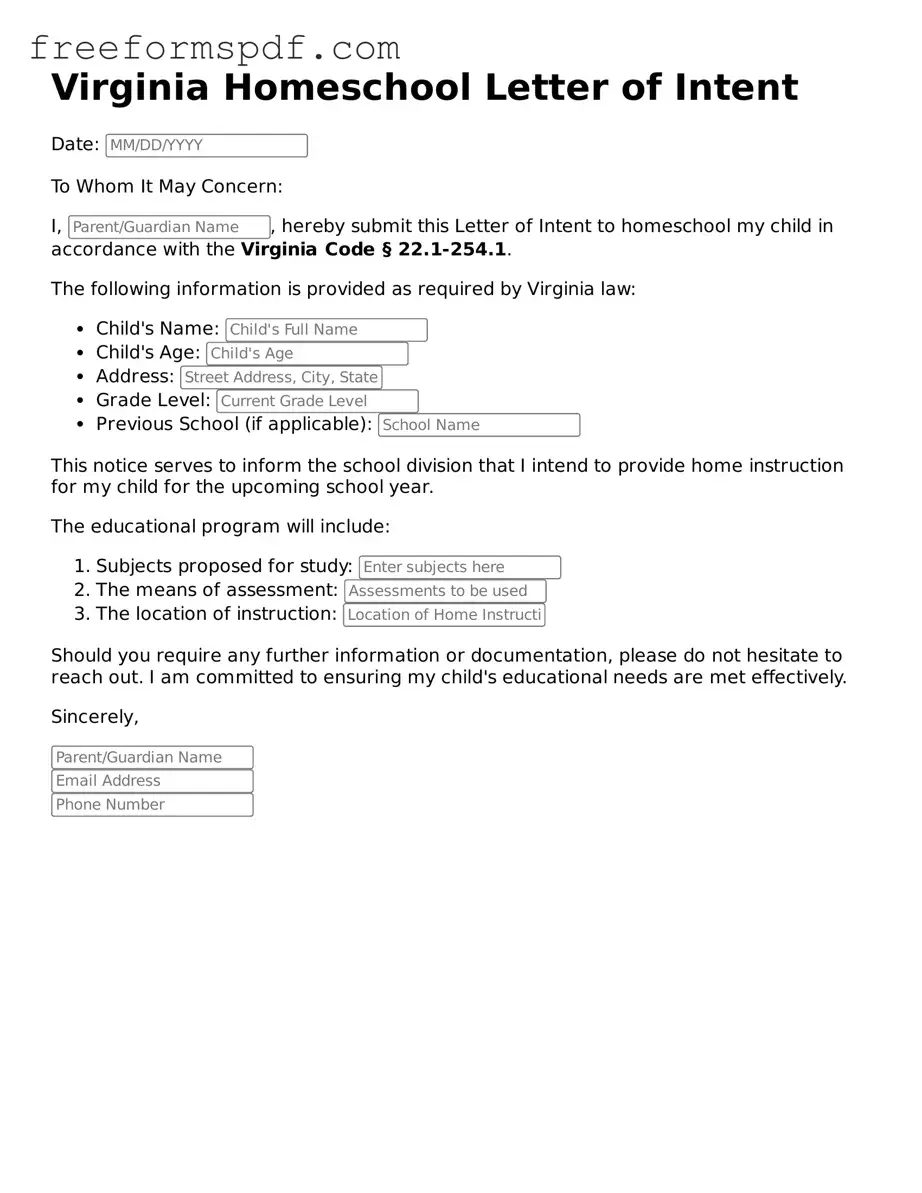 Attorney-Verified Homeschool Letter of Intent Document for Virginia State