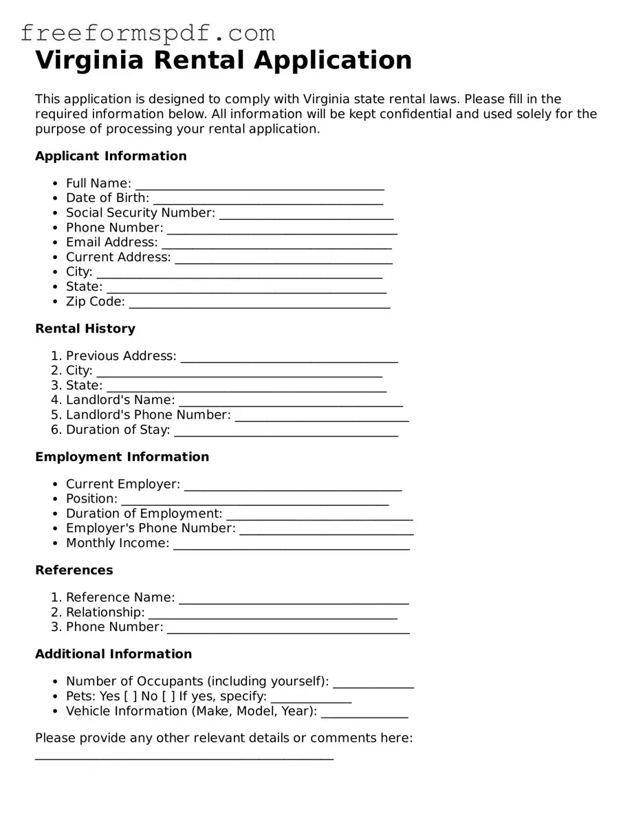 Attorney-Verified Rental Application Document for Virginia State