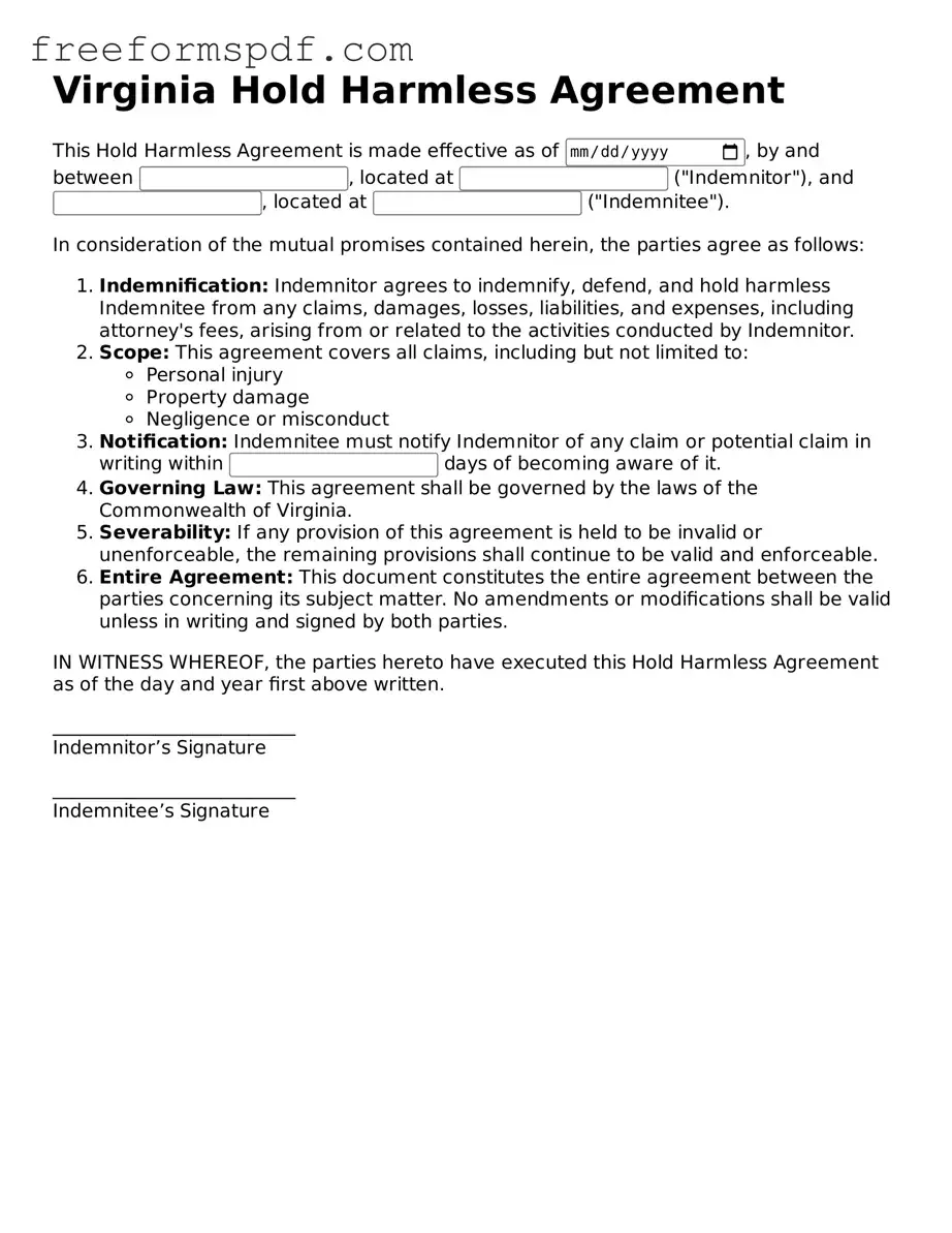 Attorney-Verified Hold Harmless Agreement Document for Virginia State