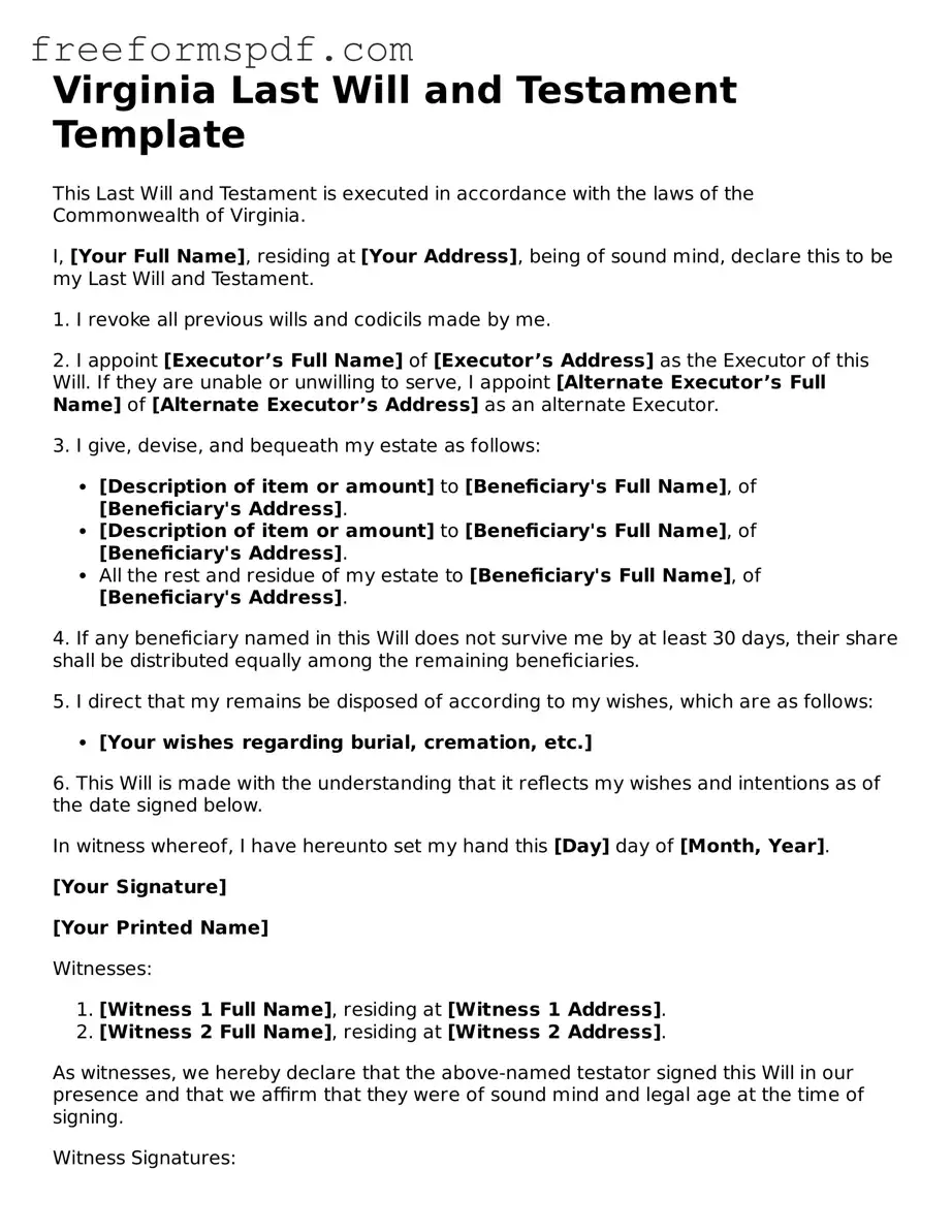 Attorney-Verified Last Will and Testament Document for Virginia State