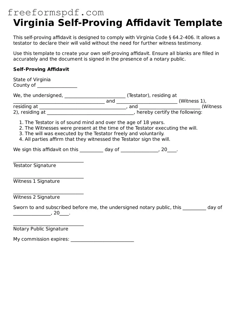 Attorney-Verified Self-Proving Affidavit Document for Virginia State
