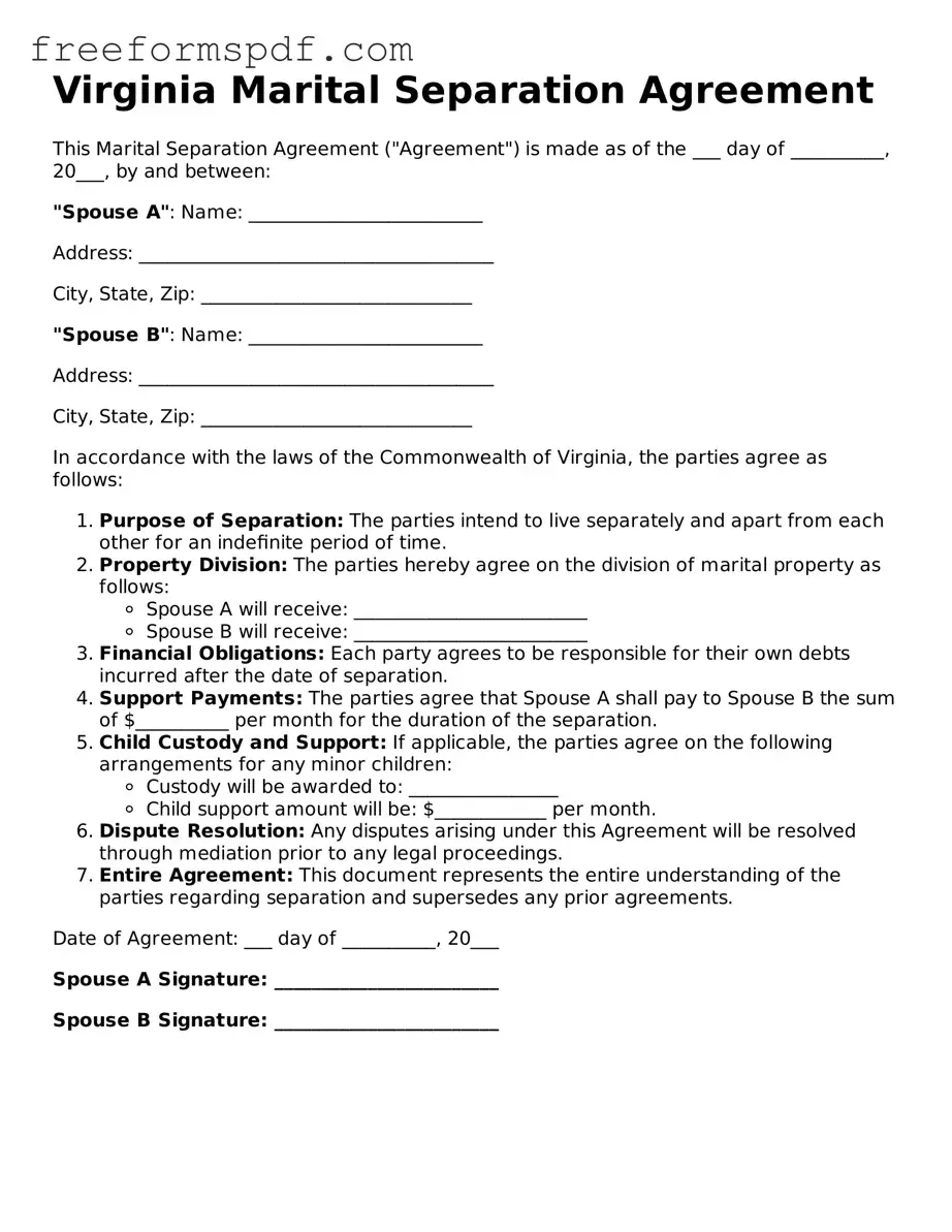 Attorney-Verified Marital Separation Agreement Document for Virginia State