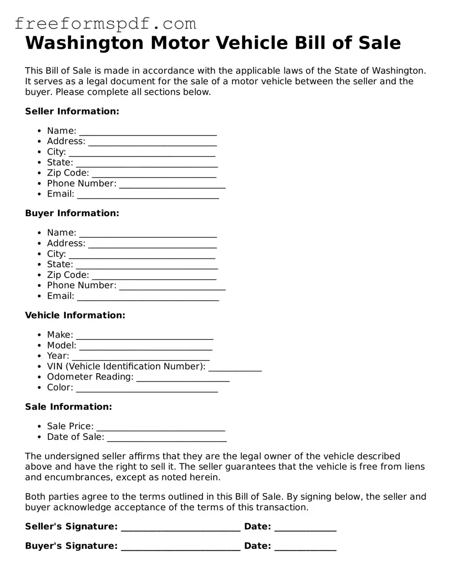 Attorney-Verified Motor Vehicle Bill of Sale Document for Washington State