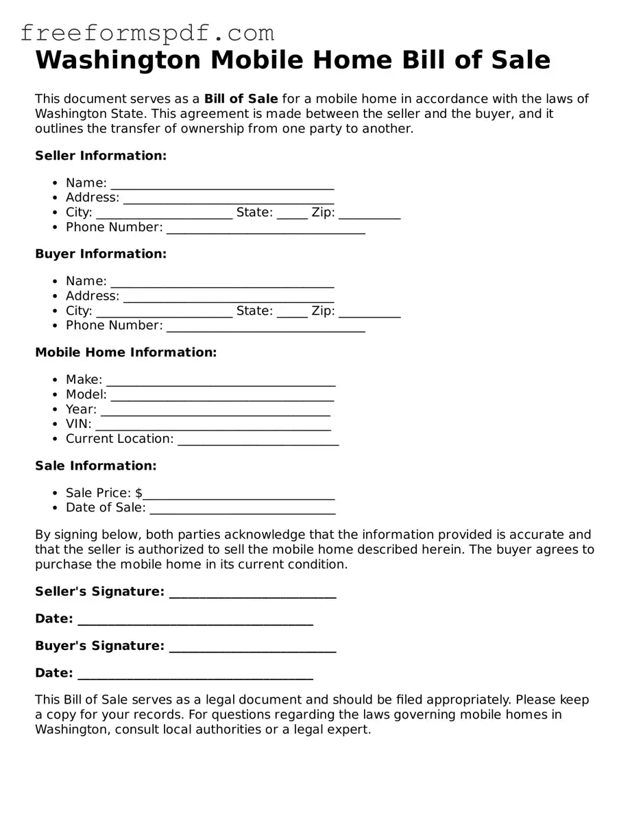 Attorney-Verified Mobile Home Bill of Sale Document for Washington State