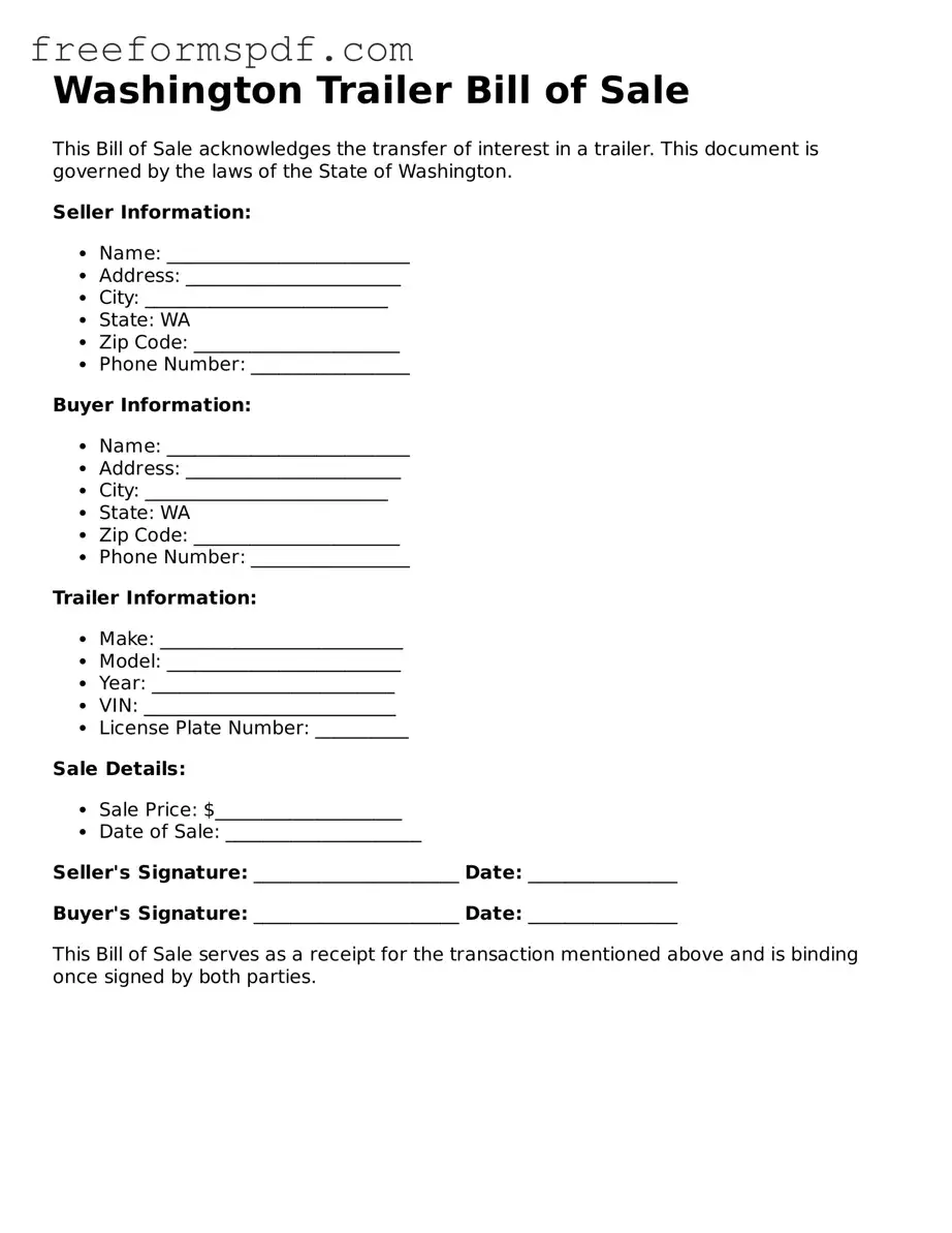 Attorney-Verified Trailer Bill of Sale Document for Washington State