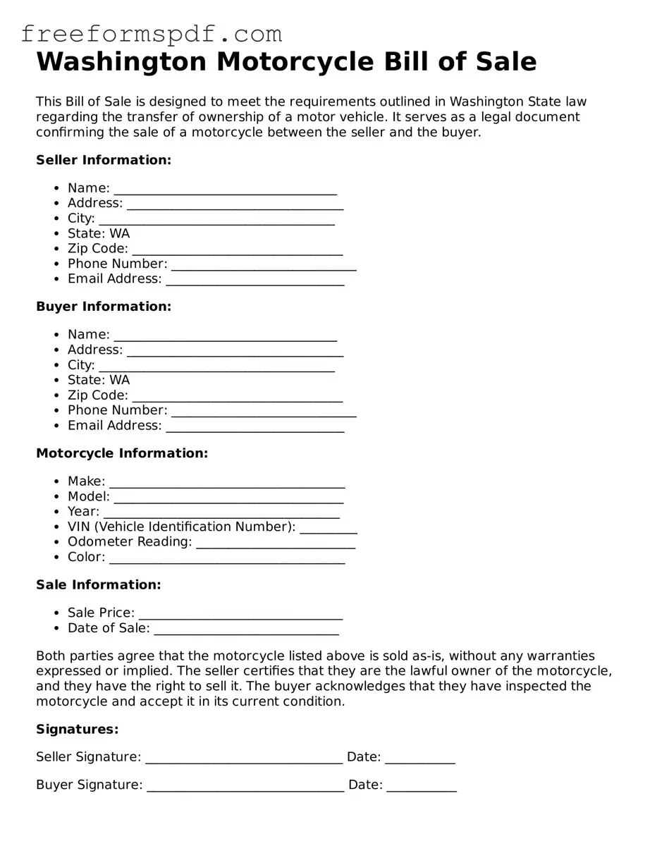 Attorney-Verified Motorcycle Bill of Sale Document for Washington State