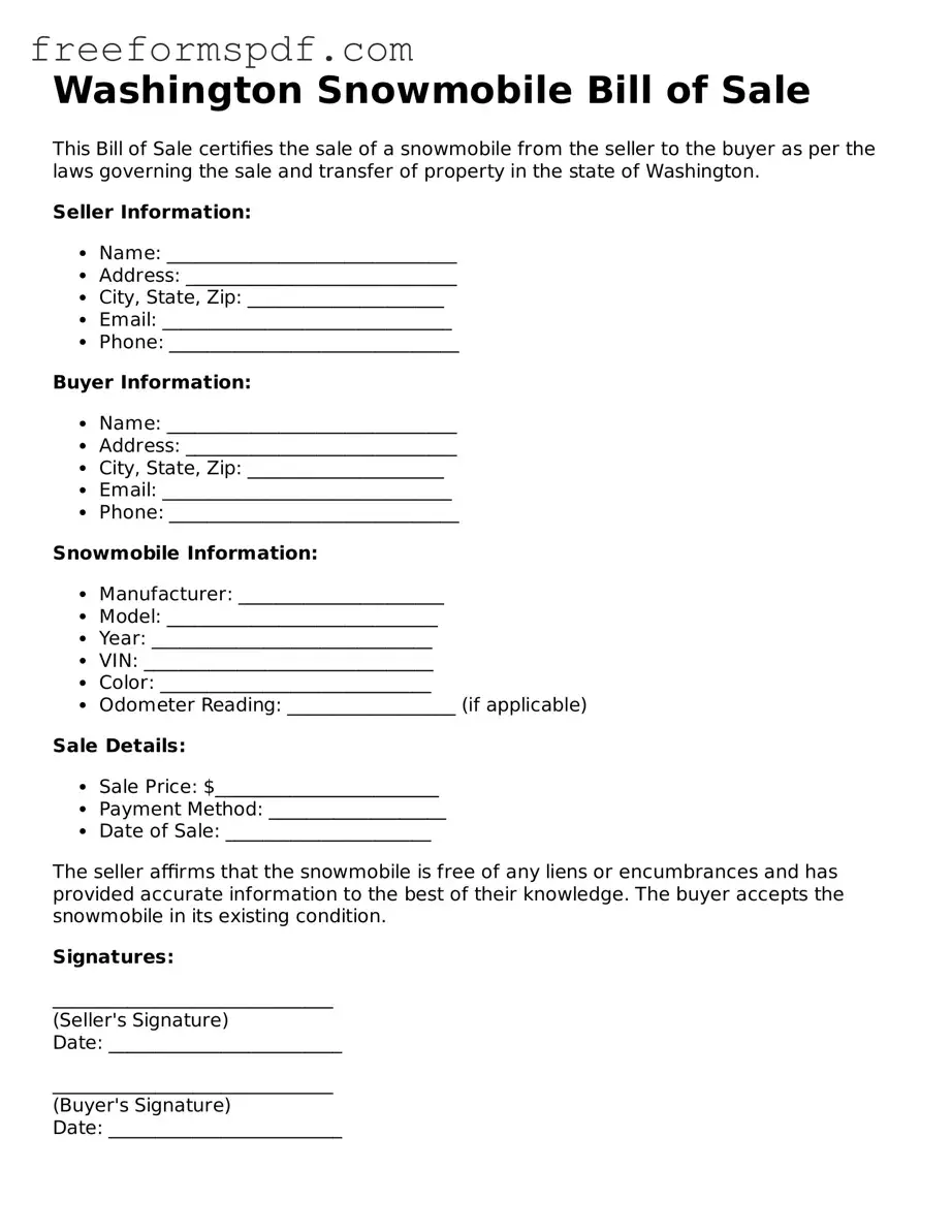 Attorney-Verified Snowmobile Bill of Sale Document for Washington State