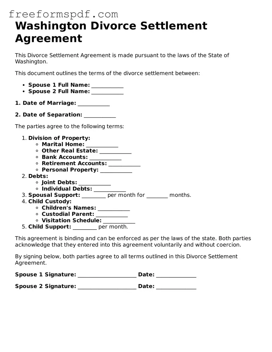 Attorney-Verified Divorce Settlement Agreement Document for Washington State