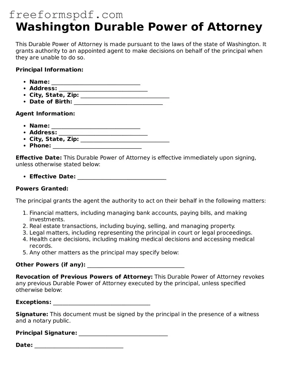 Attorney-Verified Durable Power of Attorney Document for Washington State