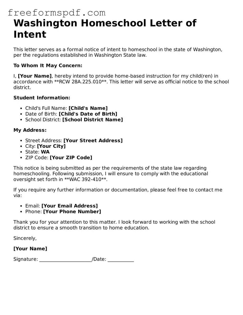 Attorney-Verified Homeschool Letter of Intent Document for Washington State