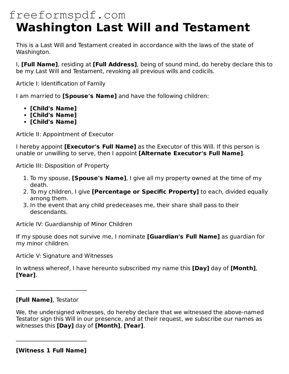 Attorney-Verified Last Will and Testament Document for Washington State