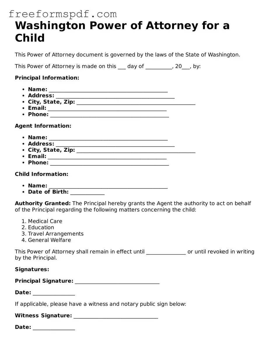 Attorney-Verified Power of Attorney for a Child Document for Washington State